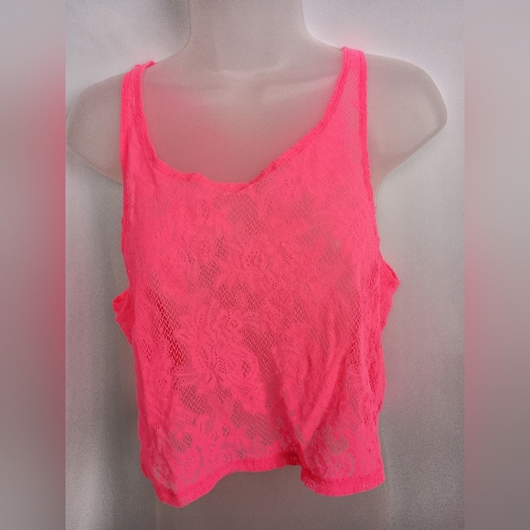2/$30 Women's Cropped PINK Victoria Secret Barbiecore Lace Tank Top (#69) - Picture 1 of 7